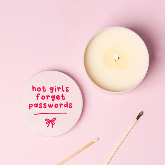 Hot Girls Forget Passwords Pink Tin Candle