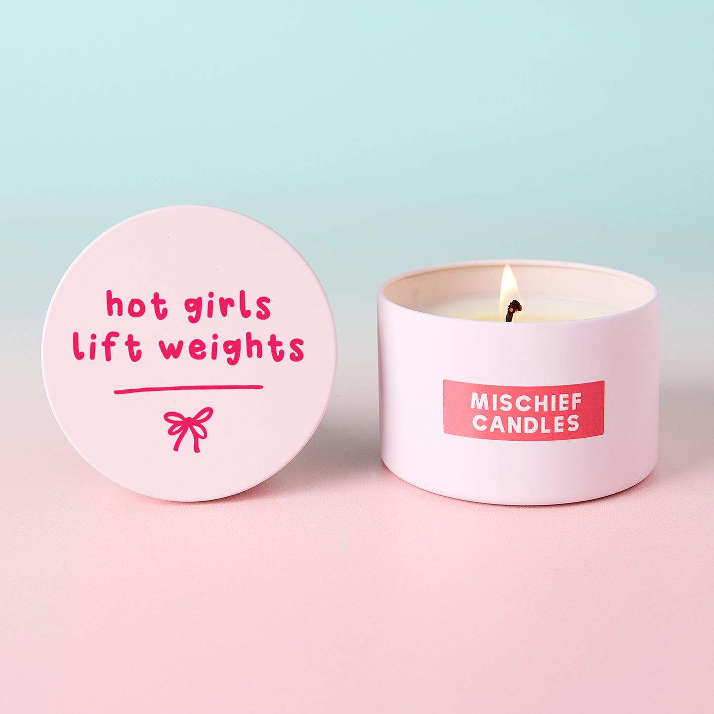 Hot Girls Lift Weights Pink Tin Candle