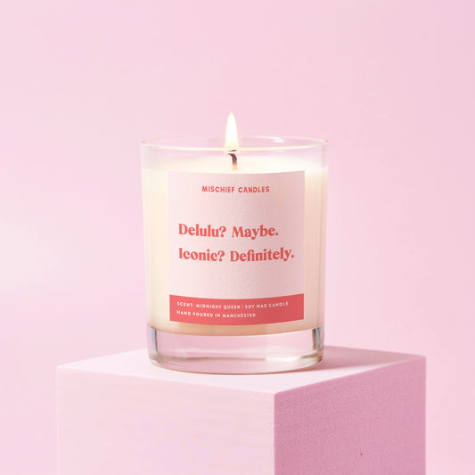 Funny Candle Gift for Gen Z Millennials Delulu Maybe Iconic Definitely
